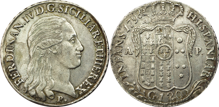 piastra - 120 Granas 1798. Piastra. Fernando IV. Nápoles. 85-591